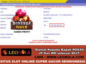 Bukti Pemenang Slot Online Bonanza Gold 12-07-2022
